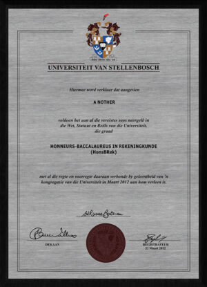 Stainless Steel Etched Graduation Plaque on Dark Wood